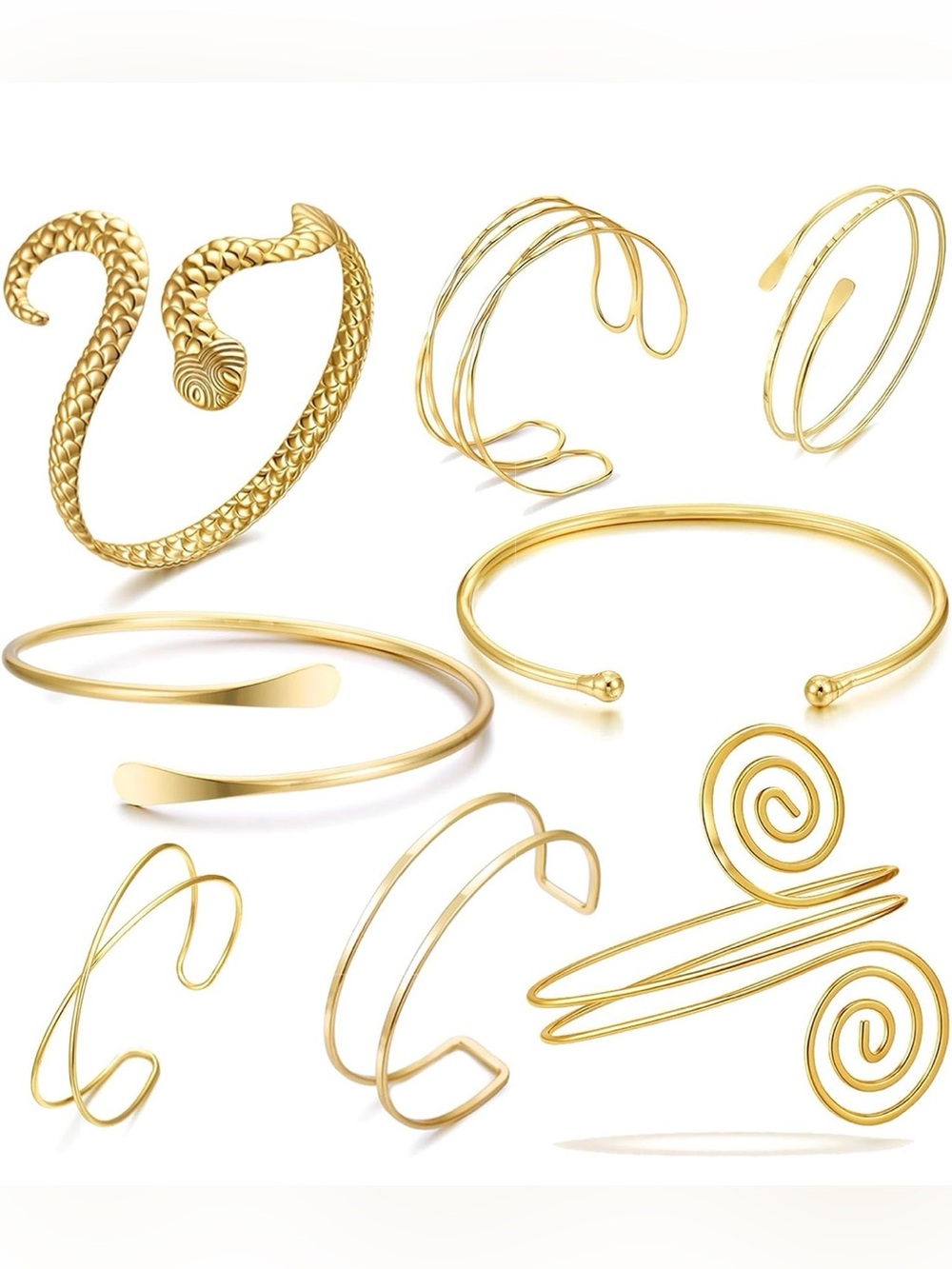 Gold Tone Arm Cuff Armlet Set – 8pc Adjustable Boho Jewelry-New